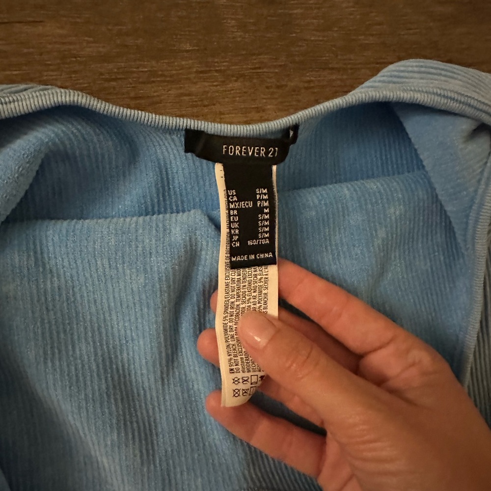 Forever 21 Sky Blue Ribbed Crewneck Top